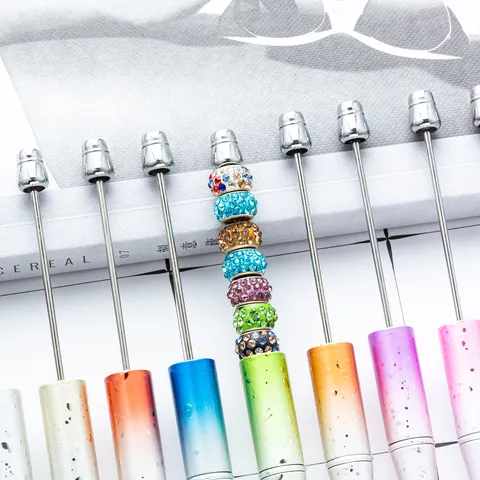 Creative Starry Sky Gradient Plastic Beadable Ballpoint Pen UV Electroplated Sequins DIY Writing Pen For Office School