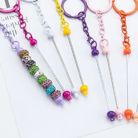DIY Beaded Keychain Metal Candy Color Key Ring Bag Pendant Handbag Charm Craft Accessories Fashion Jewelry Gift