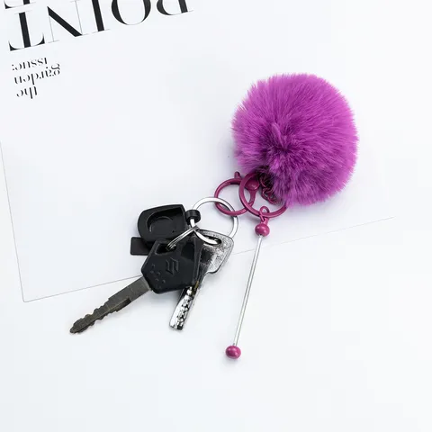 DIY Beaded Plush Ball Keychain Fluffy Pom Pom Bag Pendant Cute Faux Fur Key Ring Women Girls Car Key Accessories