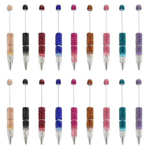 DIY Gradient Rhinestone Beaded Ballpoint Pen Multi-Color Rotating Bead Plastic Pen Creative Office Writing Stationery Gift