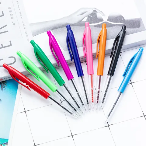 Multicolor Plastic Retractable Ballpoint Pen Transparent Barrel Bullet Tip Business Office School Writing Pen