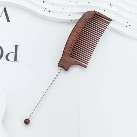Multi-Color Plastic Hair Tail Comb Wood Grain Fine Tooth Styling Comb With Beaded Metal Pin For Hair Salon