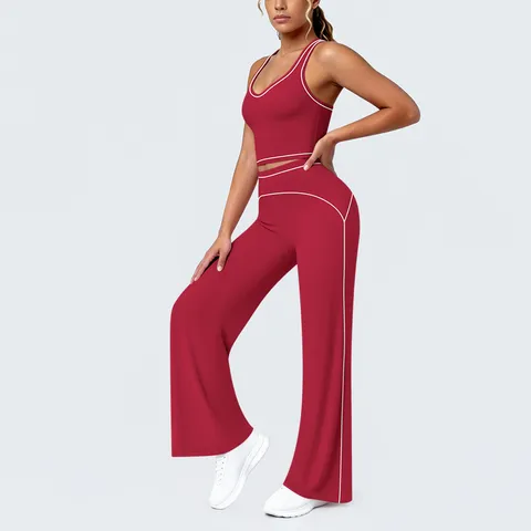 Dames Yoga Sportkleding Racerback Vest en Wijde Broek Hoge Taille Nylon Elastaan Top And Bottom
