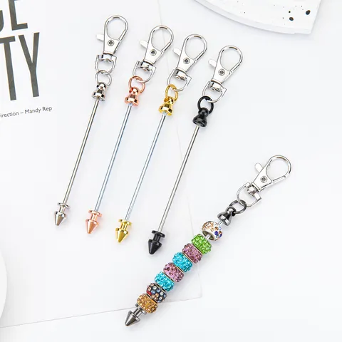 Creative DIY Beaded Metal Keychain Conical Bullet Rod Lobster Clasp Bag Charm Key Chain Jewelry Accessories
