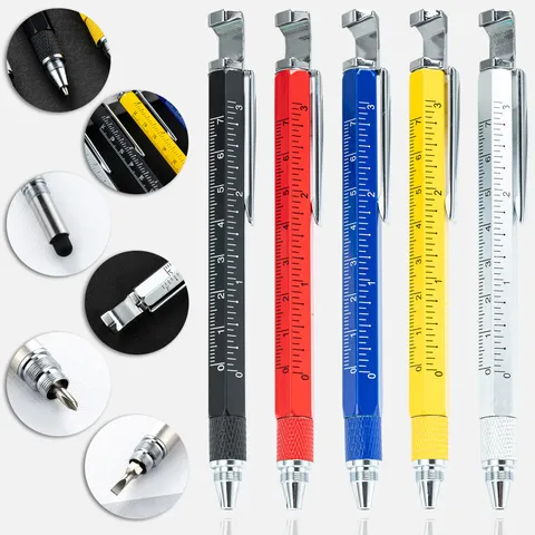 Multifunctional Tool Ballpoint Pen Metal Screwdriver Ruler Touch Screen Pen Office School Writing Instrument
