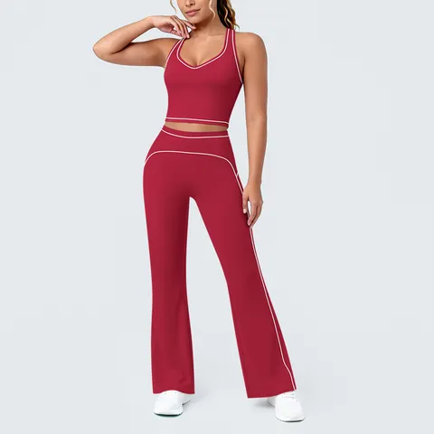 Dames Yoga Sportkleding Racerback Vest en Wijde Broek Hoge Taille Nylon Elastaan Top And Bottom