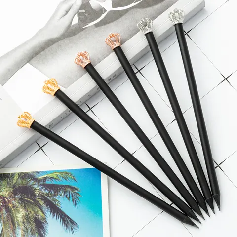 Black Wooden HB Pencils With Crown Top Office School Writing Stationery Gold Silver Rose Gold Crown Pencils