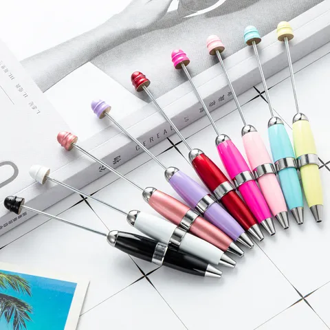 Creative DIY Beaded Metal Ballpoint Pen Rotating Candy Color Mini Pen Office School Writing Stationery Supplies