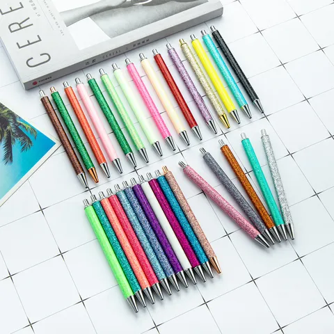 Metal Ballpoint Pen Glitter Wrapped Press Ballpoint Pen Office School Writing Stationery Multi Color Metal Pen