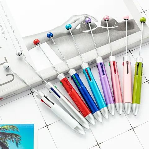 Creative Press Type Retractable Ballpoint Pen Cute DIY Plastic Beadable Pens Office School Stationery Supplies