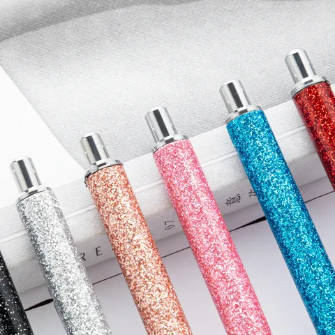 Metal Ballpoint Pen Glitter Wrapped Press Ballpoint Pen Office School Writing Stationery Multi Color Metal Pen