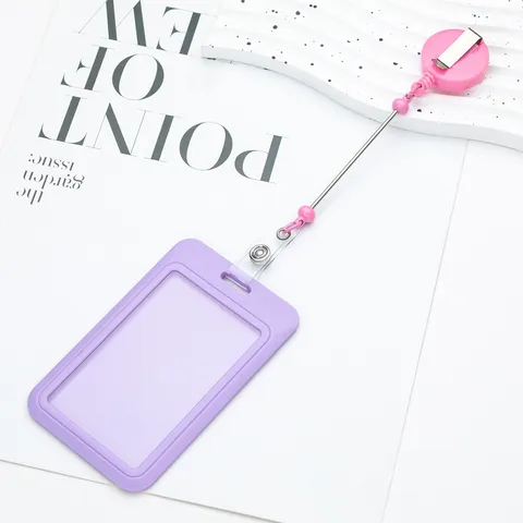 Enrouleur de Badge Rétractable en Plastique Porte-Carte ID Clip Robuste Avec Câble Perlé Pour Bureau École Porte-Clés