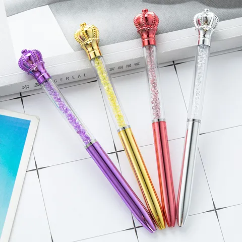 Creative Crown Crystal Ballpoint Pen Rotary Metal Plastic Office School Writing Stationery Promotional Gift