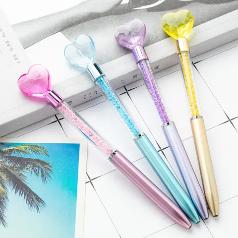 Creative Heart Crystal Ballpoint Pen Transparent Plastic Liquid Quicksand Pen Office Stationery Writing Gift Pen