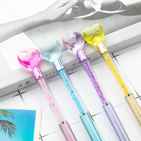Creative Heart Crystal Ballpoint Pen Transparent Plastic Liquid Quicksand Pen Office Stationery Writing Gift Pen