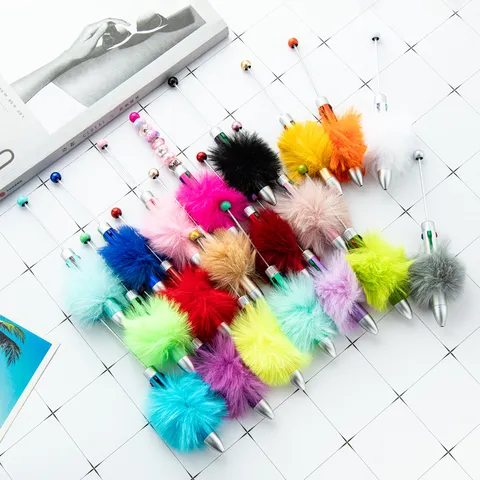 DIY Multi-Color Plush Ball Beaded Ballpoint Pen Cute Student Stationery Writing Pen Creative Decorative Pen