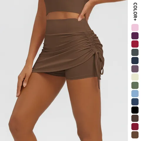 Women's High Waist Ruched Two-Piece Yoga Skirt Breathable Slim Fit Running Fitness Bottom Activewear Sport Skort