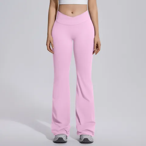 Women's High Elastic Seamless Crossover Waist Micro Flare Yoga Pants Tummy Control Bootcut Fitness Activewear Bottoms