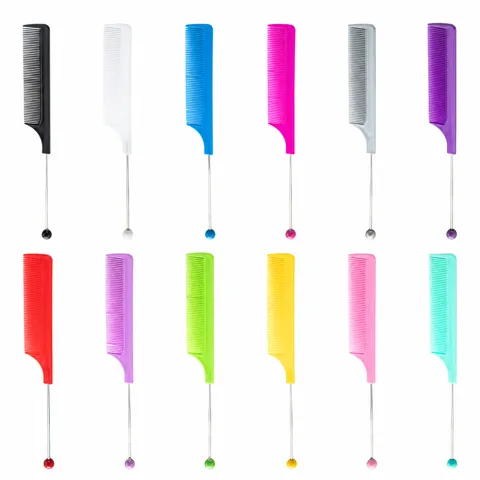 DIY Beaded Tail Comb Plastic Metal Pin Tail Hair Comb Multi Color Household Salon Hairdressing Tool