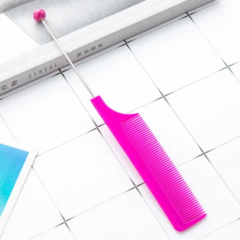 DIY Beaded Tail Comb Plastic Metal Pin Tail Hair Comb Multi Color Household Salon Hairdressing Tool