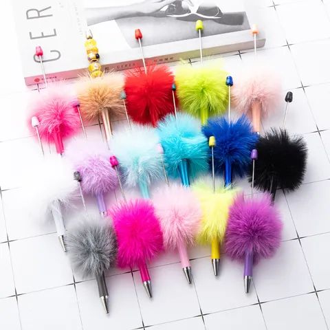 Creatieve DIY Pompon Kralen Balpen Schattige Pluche Bal Plastic Schrijfpen Kantoor School Schrijfwaren Benodigdheden