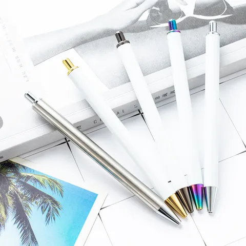 Minimalistische Metalen Balpen Druktype Kantoor Briefpapier Schrijver Witte Romp met Kleurrijke Metalen Accenten Cadeau