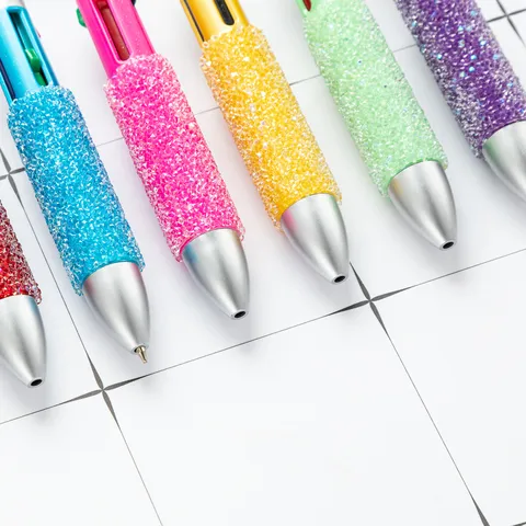Kreativer Mehrfarbiger Kugelschreiber 4 in 1 Drücken Kunststoff Perlenstift Zucker Textur Griff Schüler Schreibwaren Bürobedarf
