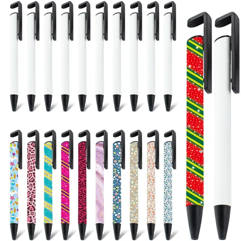 Thermal Sublimation Metal Aluminum Ballpoint Pen Creative DIY Coated Personalized Pen With Phone Stand Clip Office Supplies