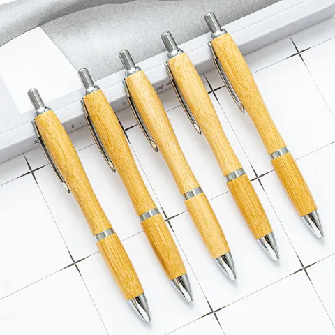 Eco Friendly Bamboo Ballpoint Pen Gourd Shape Office School Writing Pen Metal Clip Bullet Tip Ball Pen Promotional Gift