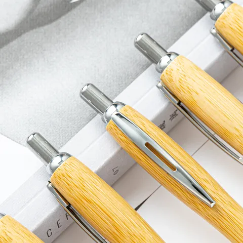 Eco Friendly Bamboo Ballpoint Pen Gourd Shape Office School Writing Pen Metal Clip Bullet Tip Ball Pen Promotional Gift