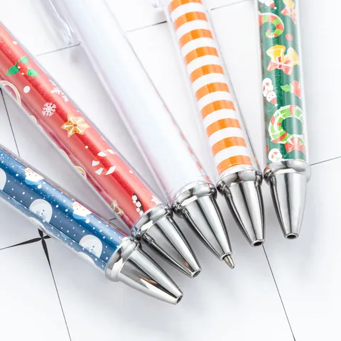 DIY Handmade Rolled Paper Ballpoint Pen Transparent Barrel Plastic Click Promotional Writing Pen Office School Supplies