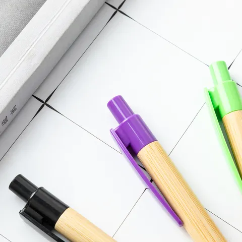Minimalist Eco Friendly Bamboo Wood Ballpoint Pen Click Mechanism Smooth Writing Office Stationery Gift Pen