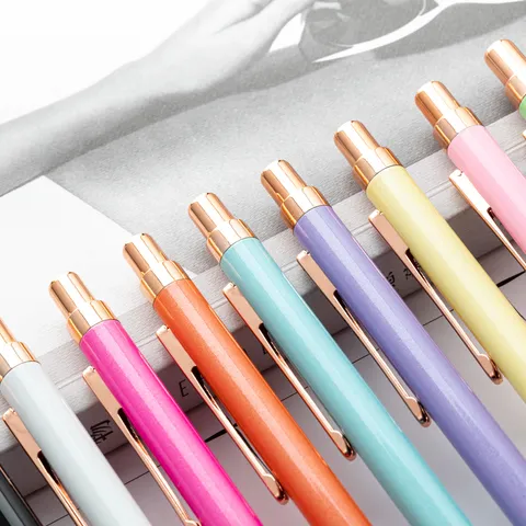 Retractable Metal Ballpoint Pen Office School Student Candy Color Ball Pen With Rose Gold Clip Bullet Tip Writing Pen