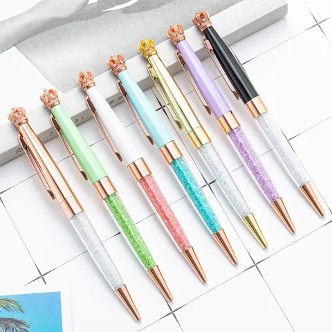 Fashion Metal Crown Ballpoint Pen Luxury Crystal Rhinestone Office Writing Pen Business Gift Stationery