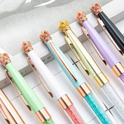 Fashion Metal Crown Ballpoint Pen Luxury Crystal Rhinestone Office Writing Pen Business Gift Stationery