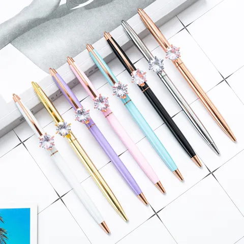 Creative Metal Ballpoint Pen With Rhinestone Embellishment Luxury Office Writing Pen Gift Business Stationery
