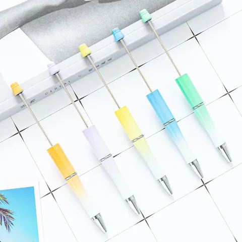 DIY Plastic Beadable Pen Student Creative Handmade Ballpoint Pen Colorful Gradient Stationery Writing Pen Gift