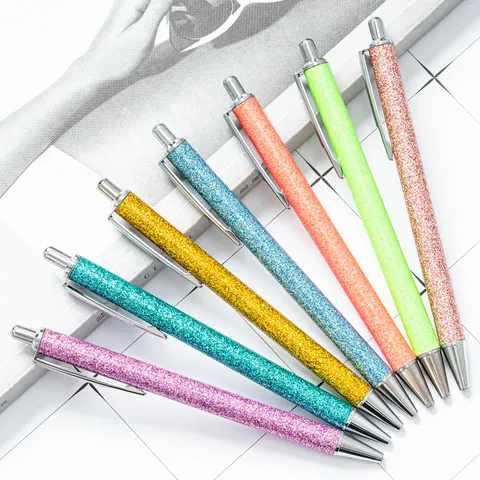 Gradient Glitter Ballpoint Pen Office Student Writing Pen Metallic Clip Press Ballpoint Pen Stationery