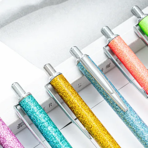 Gradient Glitter Ballpoint Pen Office Student Writing Pen Metallic Clip Press Ballpoint Pen Stationery