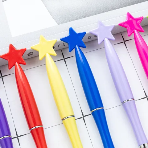 Creative Pentagram Plastic Ballpoint Pen Rotating Design Cute Star Top Writing Pen Office School Stationery Supplies