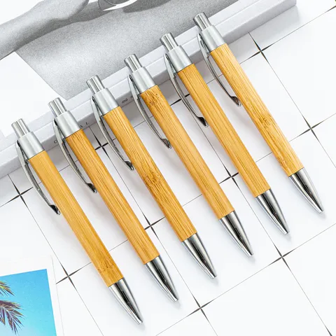 Eco Friendly Natural Bamboo Ballpoint Pen Retractable Office Writing Pen Business Promotional Gift Pen
