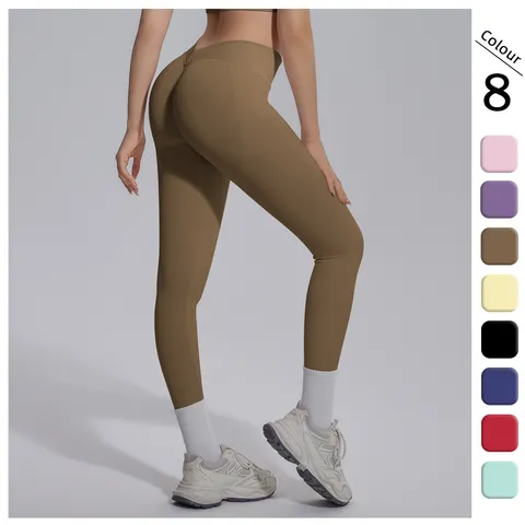 Women Seamless Knitted Solid Color V-Waist Slim Fit Yoga Pants Breathable Butt-Lifting Leggings Sport Running Gym Bottom