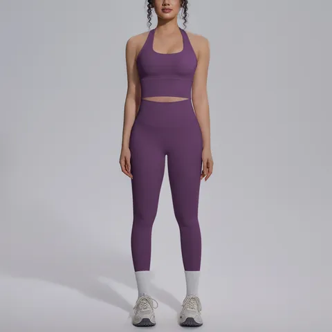 Dames Seamless Activewear Yoga Set Mouwloze Top en Hoge Taille Leggings Workout Sport Joggingpak Nylon Elastaan
