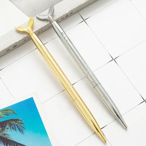 Creative Mermaid Tail Metal Ballpoint Pen Electroplated Gold Silver Rose Gold Office School Writing Stationery Gift Pen