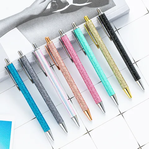 Creative Glitter Retractable Ballpoint Pen PU Leather Wrapped Metal Ballpoint Pen Bullet Nib Office School Stationery
