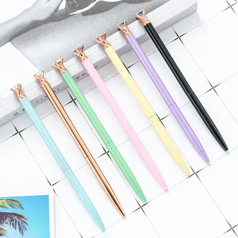 Gradient Metal Diamond Ballpoint Pen Creative Cute Crown Rhinestone Pen Student Office Writing Stationery Gift Pen
