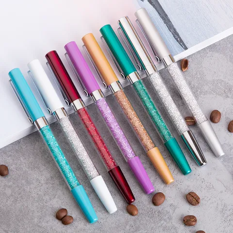 Kristal Gel Pen Metalen Handtekening Pen Strass Gevuld Transparante Loop 0.5mm Zwarte Inkt Pen Voor Kantoor School
