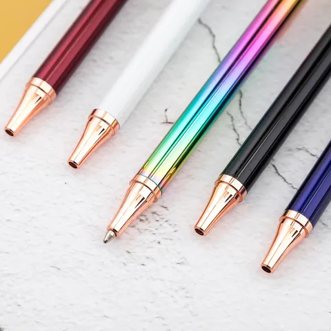 Retractable Metal Ballpoint Pen Business Office Writing Pen Metal Barrel Rose Gold Trim