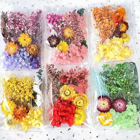 Pacchetto di Materiale per Fiori Secchi Naturali Per Artigianato In Resina Fai Da Te Ortensia Margherite Petali Per Cornici Regalo