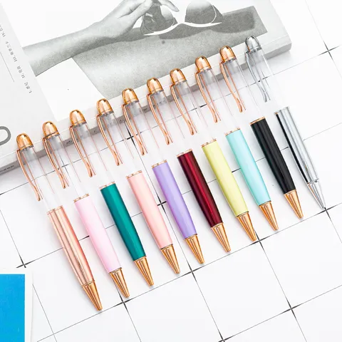 Creative DIY Metal Ballpoint Pen Transparent Body Rose Gold Trim Retractable Ball Pen Office School Writing Stationery